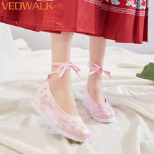 Veowalk-cuñas ocultos de 3cm para mujer, zapatos de Hanfu de algodón cómodos, disfraz Retro para mujer, zapatos bordado chino con plataforma 2024 - compra barato