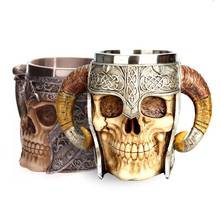 450ml General Resin Stainless SteeL Cup Stereo Skull Type Knight Or Horn Mug Double Water Cup Beer Mug Kitchen Accessories HOT! 2024 - buy cheap