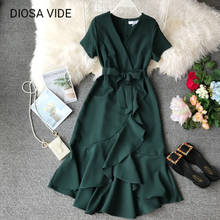 temperament lotus leaf slit bandage Slim was thin V-neck short-sleeved dress female mid-length irregular  free postage 2024 - buy cheap