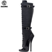 JIALUOWEI Exotic Extreme Fetish lace Up7 inch steel heel PATA ballet knee high boots size 5-15 2024 - buy cheap