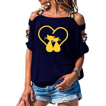 Cat Couple with Heart Tails Cuddling on Print Tee T-shirt Women Top Short Sleeve Female Sexy Hollow Out Shoulder t shirt 2024 - buy cheap