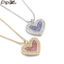 Pipitree Beautiful Pink & Blue Cubic Zirconia Heart Pendant Necklace for Women Lovers Couples Wedding Bridal Necklaces Jewelry 2024 - buy cheap