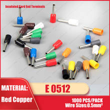 1000pcs  E0512 Insulated Terminals Wire Connectors Bootlace Ferrules For 0.5mm2, 22 AWG Wire, 12mm of Pin Length Brass tubes 2024 - buy cheap