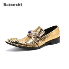 Batzuzhi-zapatos de piel auténtica para hombre, calzado de lujo con punta puntiaguda metálica, color dorado, para fiesta y boda, EU38-46, novedad de 2020 2024 - compra barato