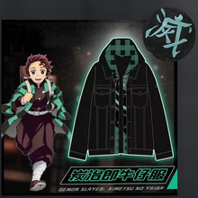 Demon slayer-jaquetas jeans com capuz, casaco para cosplay de kamado tanjirou, duas peças 2024 - compre barato