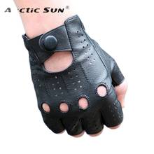 Genuine Leather Semi-Fingers Gloves Male Breathable Hole Thin Style Men Half-Finger Lambskin Gloves Imitation Deerskin M046P 2024 - buy cheap