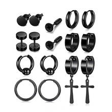 1 pair Punk Black Multiple Styles Stainless/Titanium Steel Stud Earrings For Men and Women Gothic Street Pop Hip Hop Ear Jewelry 2024 - купить недорого