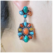 Fashion Vintage Tibetan Turquoises Earring Natural Colored Stone Tiger Stones Dangle Earrings for Women Boho Jewelry 2019 2024 - buy cheap