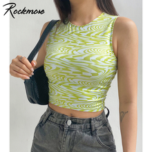 Rockmore-crop de verão feminino, sem mangas, camiseta básica, gola redonda, estilo harajuku, top cropped 2024 - compre barato