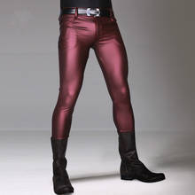 Wine Red Black Faux Leather Men Pants Skinny Casual Trousers Punk Rock Pencil Pants Stretch Tight Leggings Stage Show Clubwear 2024 - buy cheap