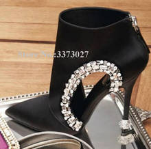 Bota feminina gladiadora, calçado feminino stiletto com salto sexy cetim camurça com strass 2024 - compre barato