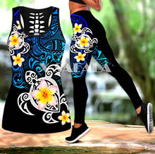 Pohnpei polynesian tattoo turtle duas peças conjunto de yoga feminino impressão 3d oco para fora do tanque de cintura alta legging verão esporte casual-4 2024 - compre barato