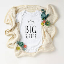 Crown irmã mais velha impressão bebê bodysuit recém-nascido roupas de algodão corpo do bebê menina menino bodysuits 0-18m roupas infantis 4 cores 2024 - compre barato