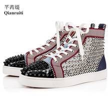 Qianruiti Rivets Men High Top Sneakers Casual Shoes Mix Color Lace-up Male Outdoor Footwear Patchwork New Fashion 2024 - buy cheap