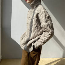 Осенне-зимний женский свитер, повседневный однотонный свободный свитер с высоким воротником и длинным рукавом 2024 - купить недорого