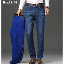 Men Jeans Winter Fleece Mens Pants Warm Slim Fit Stretched Velvet Jean Large Blue Black Plus Size 40 42 44 46 48 Denim Trousers 2024 - buy cheap