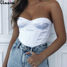 Unaiza Satin Corset Tops Strapless Summer Clothing Panel Shape Bare Shoulder Party Sexy Crop Women Tube Tops 2024 - buy cheap