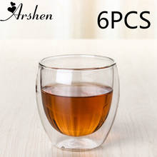 Arshen 6pcs/Set 80ml Double Wall Glass Clear Coffee Handmade Heat Resistant Mini KungFu Tea Cup Healthy Drink Insulated Glass 2024 - buy cheap