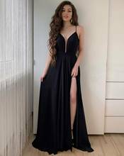 Sexy A-Line Long Chiffon Black V-Neck Evening Dresses with Slit Floor Length Corset Back Pleated Formal Party Dress for Women 2024 - buy cheap