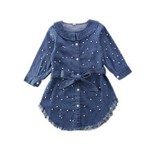 2020 Baby Spring Autumn Clothing Casual Toddler Kid Baby Girl Clothes Long Sleeve Dress Denim Dress With Pearl 2024 - buy cheap