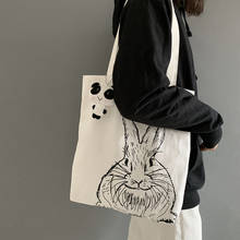 Women Canvas Shoulder Bags Cartoon Rabbit Shopping Bag Girls Eco Daily Use School Bags Ins Handbags Tote 2024 - buy cheap