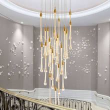 Luxo moderno lustre de cristal gota água escada gota ouro design led lâmpada cristal longo villa lobby pendurado iluminação fixt 2024 - compre barato