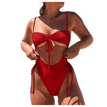 summer Women Swim Suit Push Up Front Knot Bandage Padded One Piece Swimwear Hollow Out Bathing Suit Bikini Set Swimsuit Monokini 2024 - buy cheap