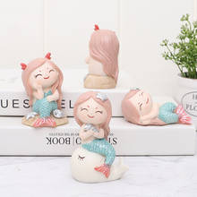 4-Piece Cartoon Mermaid Hand-painted Cake Topper Resin Sea-maid Figurine DIY Ornament Home Party Decoration Princess 2024 - buy cheap