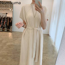 Nomikuma Korean Twisted Short Sleeve Sweater Dress Knitted O-neck Sashes Lace Up Slim Waist Dresses Spring New Vestidos 6E009 2024 - buy cheap