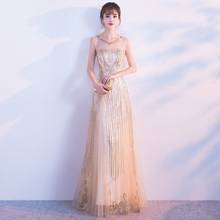 Gold Sexy Evening Dresses Qi Pao Women Chinese Clothing Dress Cheongsam Modern Femme Slim Party Gown Host Qipao Robe Orientale 2024 - buy cheap