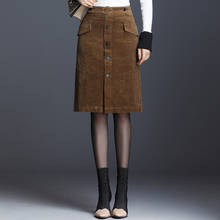Fall Winter Casual Womens Female High Waisted Slim Placket Black Navy Corduroy Pencil Skirt , Knee Length Slim Skirts for Woman 2024 - buy cheap