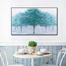 Pintura abstrata de árvore azul moderna, tela, arte para parede, para decoração de sala de estar, pintura a óleo, imagem de paisagem, decoração para casa 2024 - compre barato