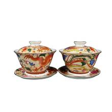 Porcelana china antigua, cuencos con patrón de dragón y Fénix pintados en oro, tazón de té Fu 2024 - compra barato