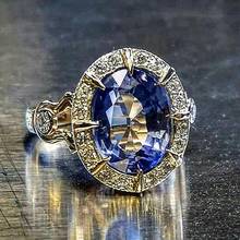 Luxo retro oval dedo anéis embutidos zircon azul dainty alta qualidade jóias para presentes de aniversário de noivado de casamento feminino 2024 - compre barato