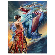 Quadrado redondo 5d diy pintura diamante japonês mulher e dragão strass bordado diamante mosaico casa decoração presentes g744 2024 - compre barato