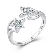 MINHIN-anillos de Color plateado con personalidad para mujer, joyería de compromiso de boda, con diamantes de imitación, Estrella abierta, ajustable 2024 - compra barato