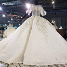 HTL1988-elegante vestido de novia con lentejuelas y perlas de cristal, manga corta abombada, cuello redondo, con cordones en la espalda, 2020 2024 - compra barato