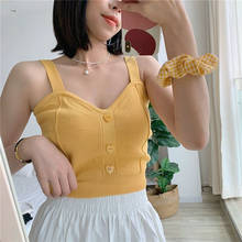 2020 Women Crop Top Sweater Tank Top Button Up V Neck Sleeveless Knit Top Casual Beach Vest Female Camisole Cotton Tank 2024 - buy cheap