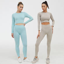 Ribbed Seamless Yoga Set Sport Outfit For Woman Gym Clothing Fitness Long Sleeve Crop Top High Waist Leggings Running Sportswear 2024 - buy cheap