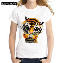 New 2016 Animal Tiger Tees Women T Shirt Cartoon Pug Print Short Sleeve Femme T-Shirts White Plus Size Casual Loose Summer Tops 2024 - buy cheap