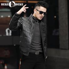 Genuine Leather Men Business Down Coat Winter Thick Warm Slim Casual Short Outerwear High Quality Stand Collar Biker Down Jacket 2024 - buy cheap