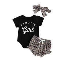 2021 Infant Summer Baby Girls 3-piece Outfit Set Short Sleeve Letter Print Romper+Leopard Shorts+Headband Set 2024 - buy cheap