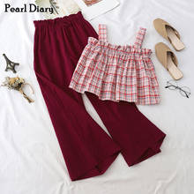 Pearl Diary-Conjunto de 2 piezas de pantalones largos de pierna ancha para verano, Top de tubo con tiras y lazo elástico atado a la cintura, conjuntos de 2 piezas 2024 - compra barato