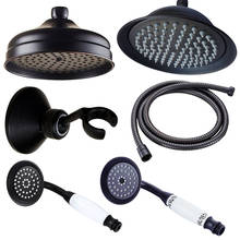 Accesorios de baño montados en la pared, cabezal de ducha de lluvia redondo de latón negro, cabezal de ducha de mano y manguera de 1,5 m, juego de ducha N02 2024 - compra barato