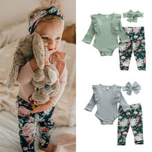 Newborn Baby Girl Clothes Sets Ruffle Long Sleeve Romper Floral Pants Headband Outfits Casual Autumn Baby Girl Cotton Sets 0-24M 2024 - buy cheap