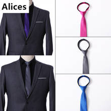 6.5cm Pre-tied Neck Tie Mens Skinny Zipper Ties Red Black Blue Solid Color Slim Narrow Bridegroom Party Dress Silver Red Necktie 2024 - buy cheap