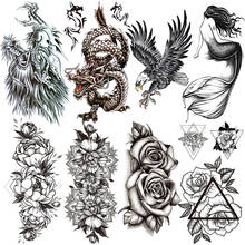 Tatuaje temporal falso de dragón para hombres y mujeres, tatuajes de Mandala, flor, pegatinas, águila, triángulo, rosa, Camelia, tatuajes, sirena, cuerpo, mano 2024 - compra barato