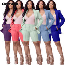 CM.YAYA Women Sets Solid Full Sleeve Notched Collar Single Breasted Long Tops Sheath Elastic Zip Short Pants 2 Piece Set Spring 2024 - buy cheap