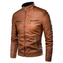 Мужская повседневная винтажная кожаная куртка, дизайнерская байкерская куртка из искусственной кожи на молнии с карманами, весна 2019 2024 - купить недорого