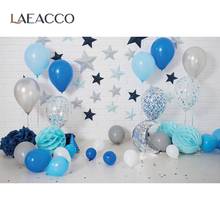 Laeacco-fondo fotográfico con diseño Floral para fiesta de cumpleaños, telón de fondo colorido con diseño de globo de pared gris, estrella de escenario para niños 2024 - compra barato